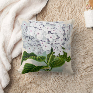 Shabby Chic Fresh White Flowers with Pink Hearts Throw Pillow