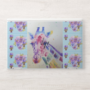 Shabby Chic Giraffe Floral Blue Stripe Laptop Skin