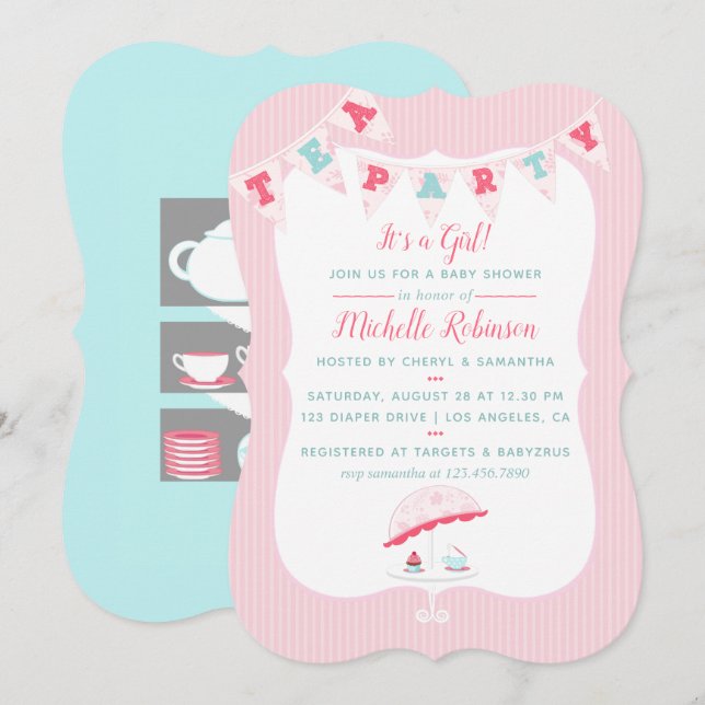 Shabby-Chic Girl Baby Shower Tea Party Invitation (Front/Back)
