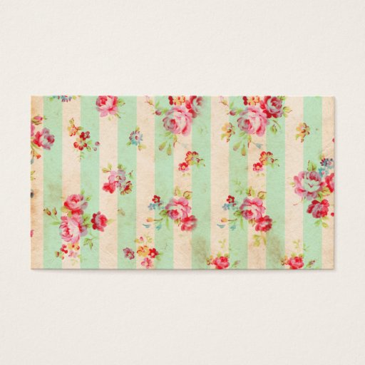 Customizable Shabby Chic Girly Red Green Roses Stripes Pattern Business Card Template