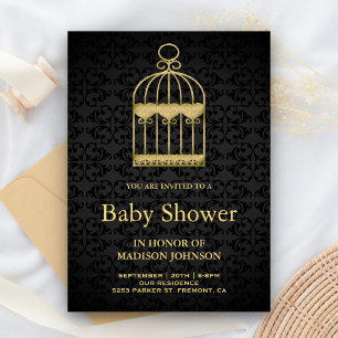Shabby Chic Gold Birdcage Baby Shower Invitation
