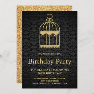 Shabby Chic Gold Birdcage Birthday Party Invitation