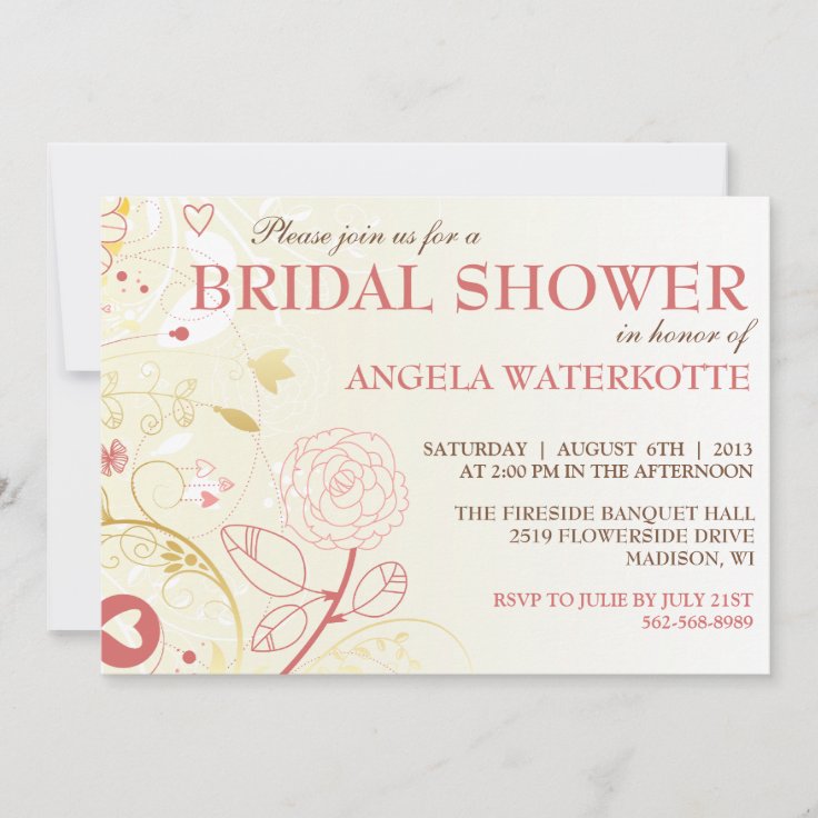 Shabby Chic Gold Pink Bridal Shower Invitation Zazzle