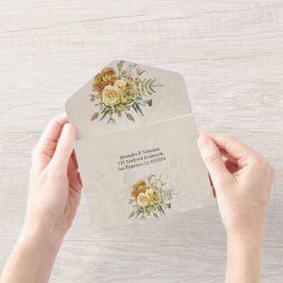 Shabby Chic Gold Roses and Cream Damask Wedding