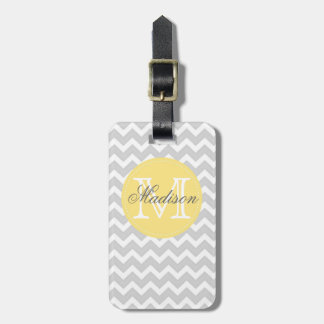 Shabby Chic Gray Damask Monogram Name Luggage Tag