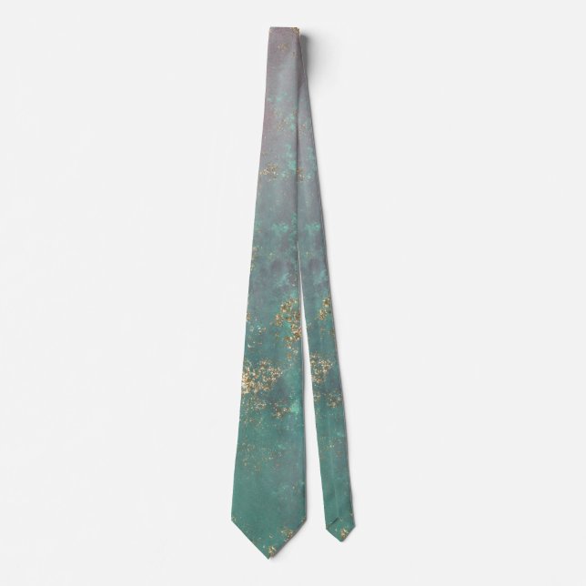 Shabby Chic Green Gold Graphic Neck Tie (Front)