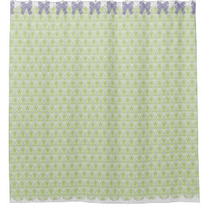 Shabby Chic Green & Lilac Damask w Bows & Lace Shower Curtain