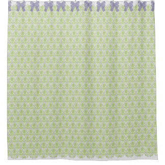 Shabby Chic Green & Lilac Damask w Bows & Lace Shower Curtain
