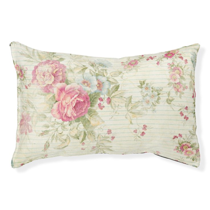 Shabby chic grunge pink floral pattern pet bed | Zazzle