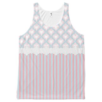 Shabby Chic Heart Scroll Blue White Pink All-Over-Print Tank Top
