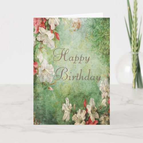 Shabby Chic Hibiscus Flowers Birthday Card
