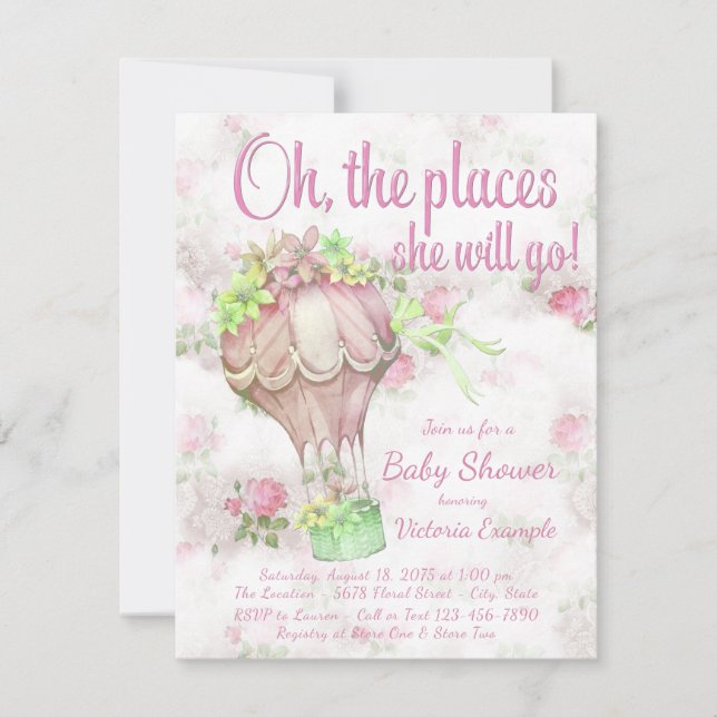 Shabby Chic Hot Air Balloon Baby Shower Invitation (Front)