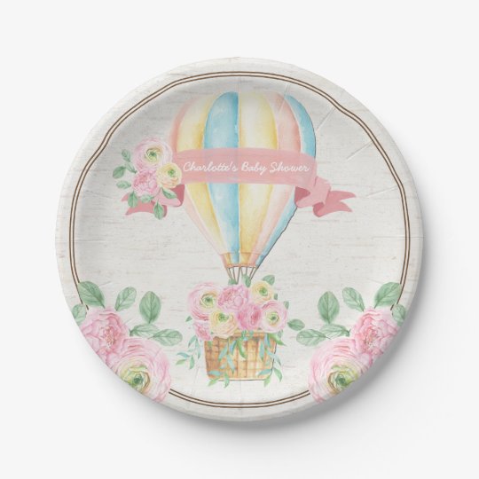 Shabby Chic Hot Air Balloon Pink Floral Shower Paper Plate