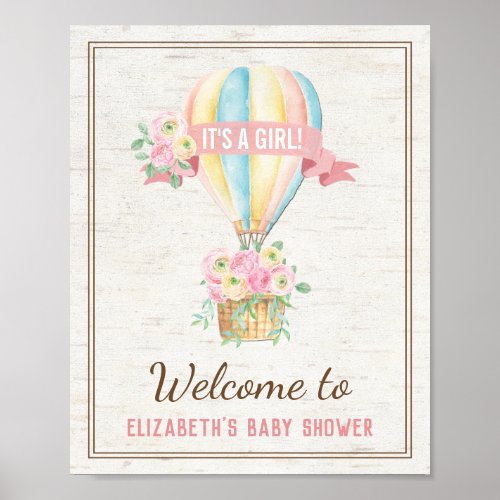 Shabby Chic Hot Air Balloon Pink Floral Shower Poster