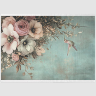 Shabby Chic Hummingbird & Floral Bouquet Tissue Paper
