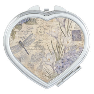 Shabby Chic Hydrangeas and Dragonfly Compact Mirror
