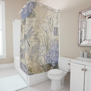 Shabby Chic Hydrangeas and Dragonfly Shower Curtain