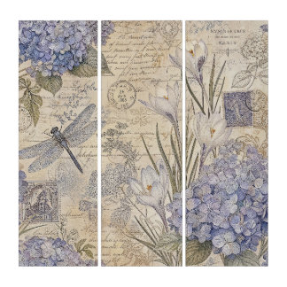 Shabby Chic Hydrangeas and Dragonfly Triptych
