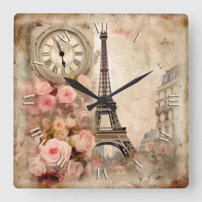 shabby chic in Paris romance pink - Square Wall Clock (Front)