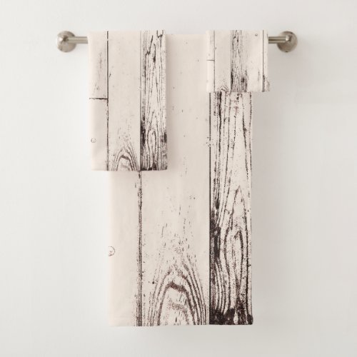 Shabby Chic Ivory Wood Rustic Farmhouse Barn Bath Towel Set