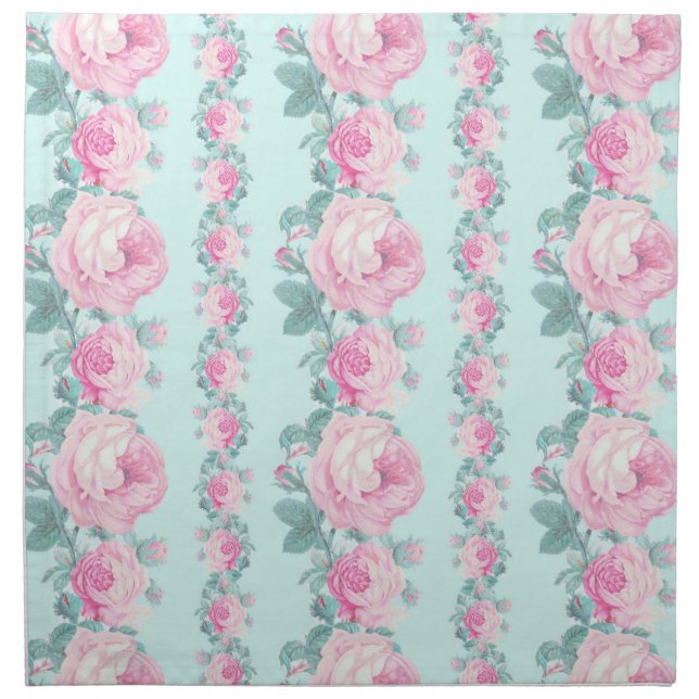 Shabby chic kitchen decor roses cloth napkins pink (Front)