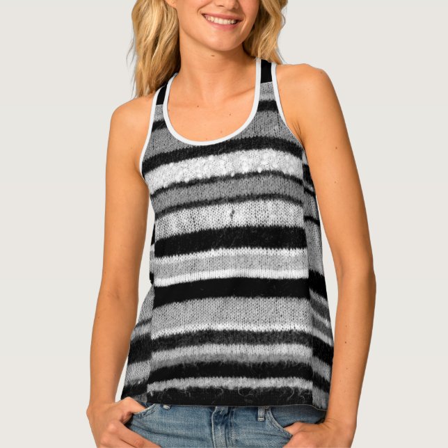 shabby chic knitted black and white stripes tank top (Front)