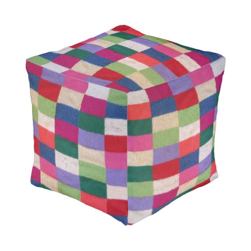 shabby chic knitted patchwork squares vintage pouf