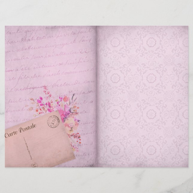 Shabby Chic Lace & Flowers Scrapbook Paper (Front)
