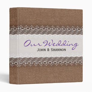 Shabby Chic Lace on Rustic Burlap - Wedding Album 3 Ring Binder