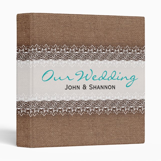 Shabby Chic Lace on Rustic Burlap - Wedding Album Binder (Front/Spine)