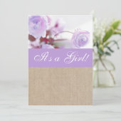 Shabby Chic Lavender Peony Burlap Baby Shower Invitation (Standing Front)