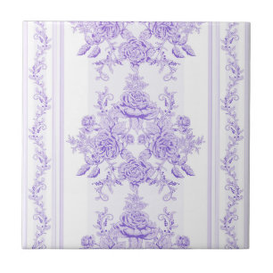 Shabby chic,lavender,toile,pattern,floral,Victoria Ceramic Tile