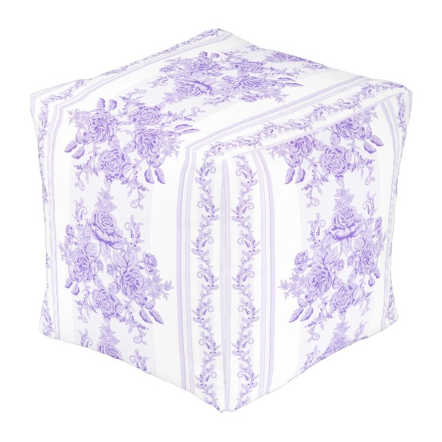 Shabby chic,lavender,toile,pattern,floral,Victoria Pouf (Angled Back)