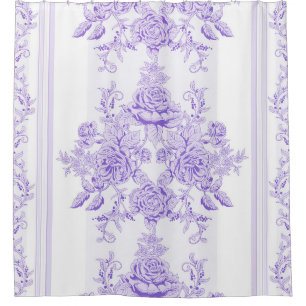 Shabby chic,lavender,toile,pattern,floral,Victoria Shower Curtain