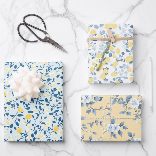 Shabby Chic Lemon Blossom Wrapping Paper (Front)