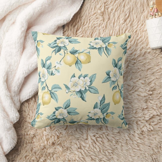 Shabby Chic Lemon Floral Series Design #10 Throw Pillow (Blanket)