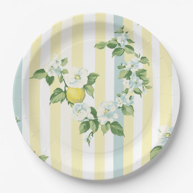 Shabby Chic Lemon Floral Series Design #11 Paper Plates (Front)