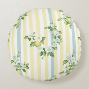 Shabby Chic Lemon Floral Series Design #11 Round Pillow