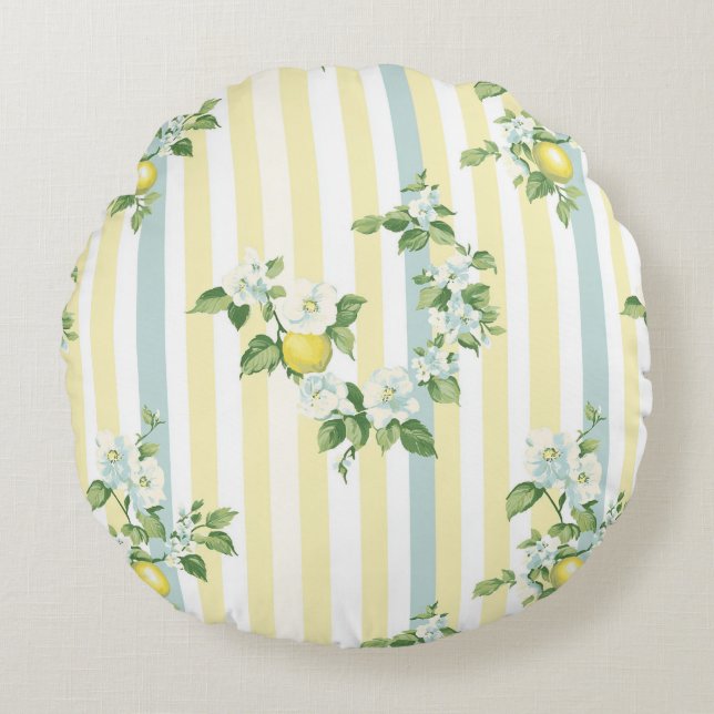 Shabby Chic Lemon Floral Series Design #11 Round Pillow (Front)