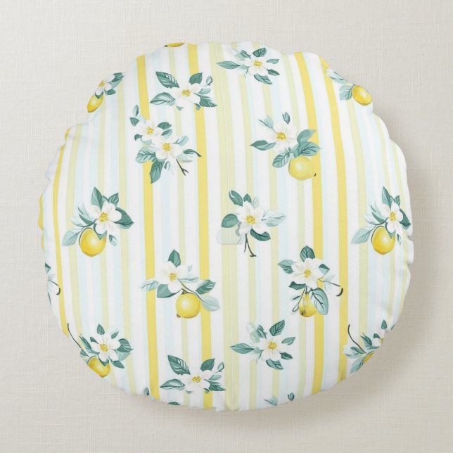 Shabby Chic Lemon Floral Series Design #12 Round Pillow (Front)