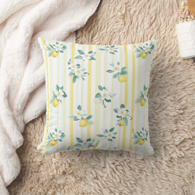 Shabby Chic Lemon Floral Series Design #12 Throw Pillow (Blanket)