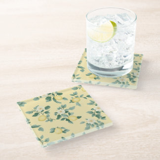 Shabby Chic Lemon Floral Series Design #2 Glass Coaster