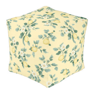 Shabby Chic Lemon Floral Series Design #2 Pouf