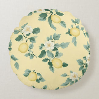 Shabby Chic Lemon Floral Series Design #2 Round Pillow