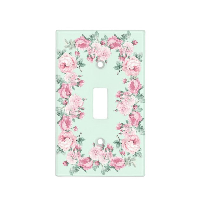 Shabby chic light switch cover pink mint (Front)