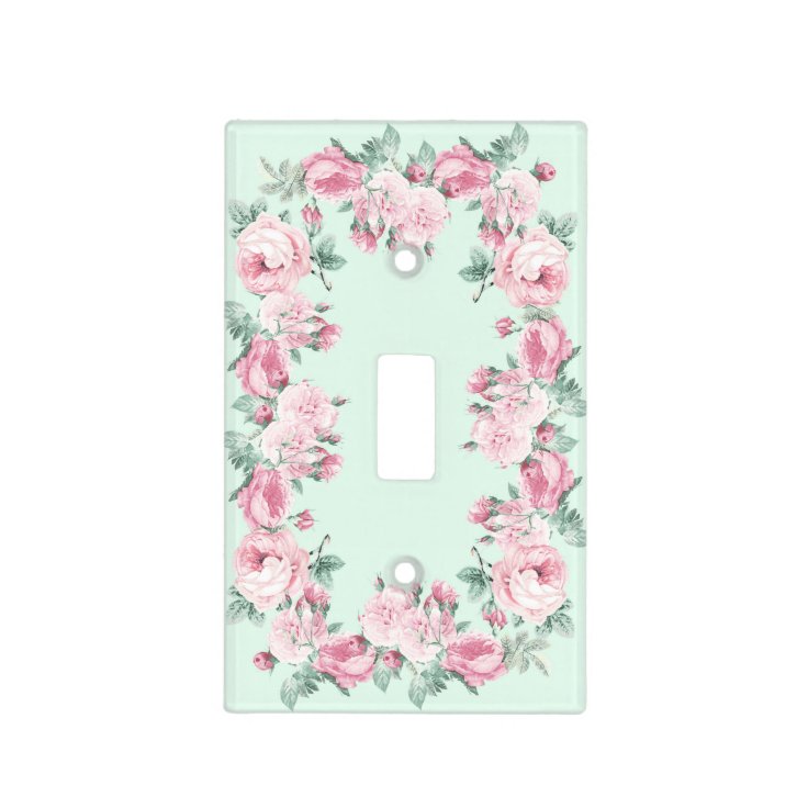 Shabby Chic Light Switch Cover Pink Mint 