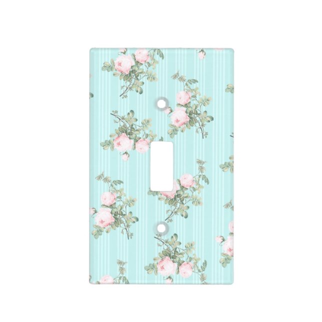 Shabby chic light switch cover pink mint floral (Front)