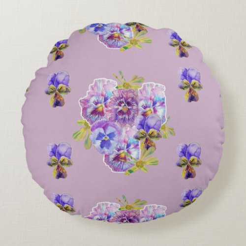 Shabby Chic Lilac Floral Flowers Round Cushion