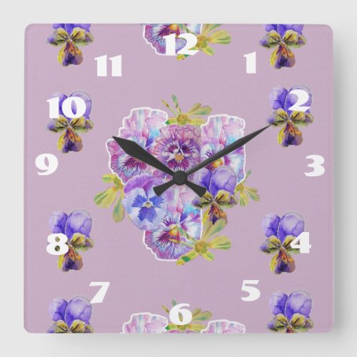 Shabby Chic Lilac Pansies Pansy Floral Room Clock