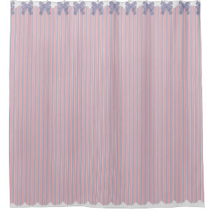 Shabby Chic Lilac & Pink Stripes w Bows & Lace Shower Curtain